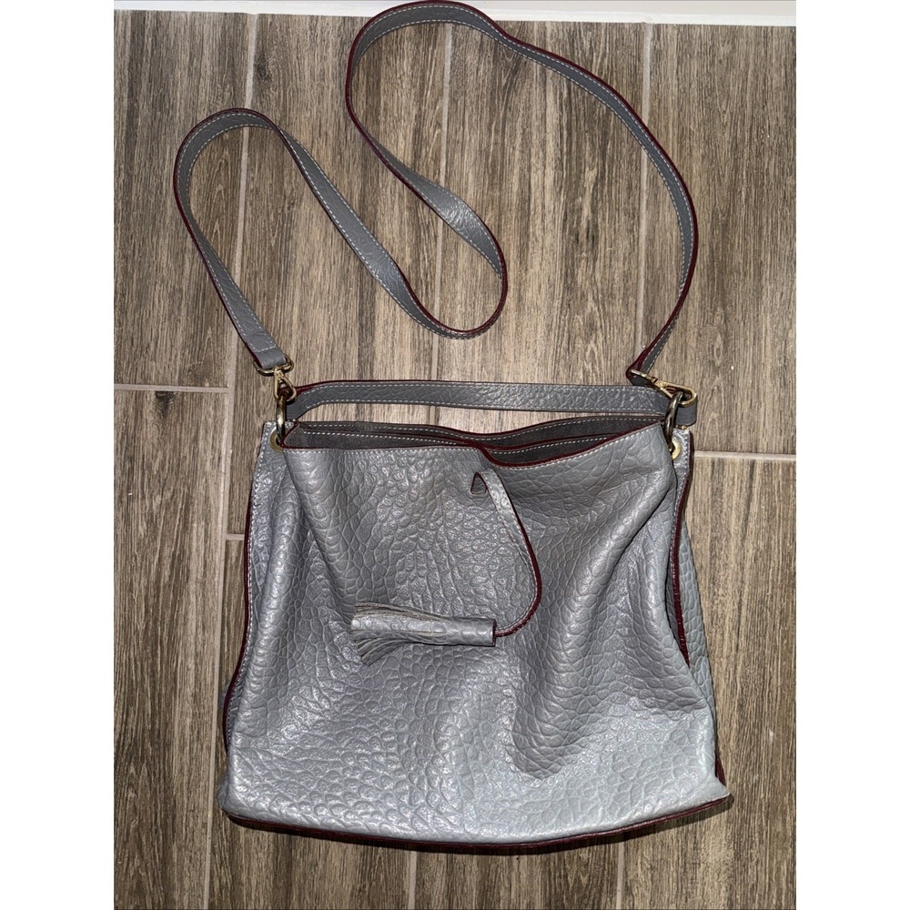 Vittoria Napoli Crossbody Bag Womens Gray Pebble Leather Tassel Made In Italy